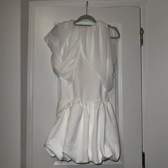 ASOS DESIGN drape shoulder mini dress with puff skirt - Picture 4 of 5